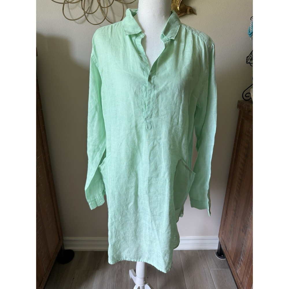 CP Shades 100% Linen Tunic Shirt Dress Cover Up Mint Green Size Small USA